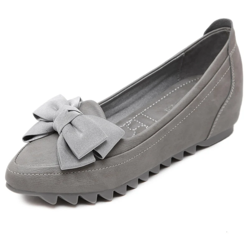 Г. Новая женская кожаная обувь с микрофиброй, размер 33-42, Дамская офисная модная трехслойная кожаная обувь с цветком Нескользящая женская обувь на плоской подошве - Цвет: Темно-серый