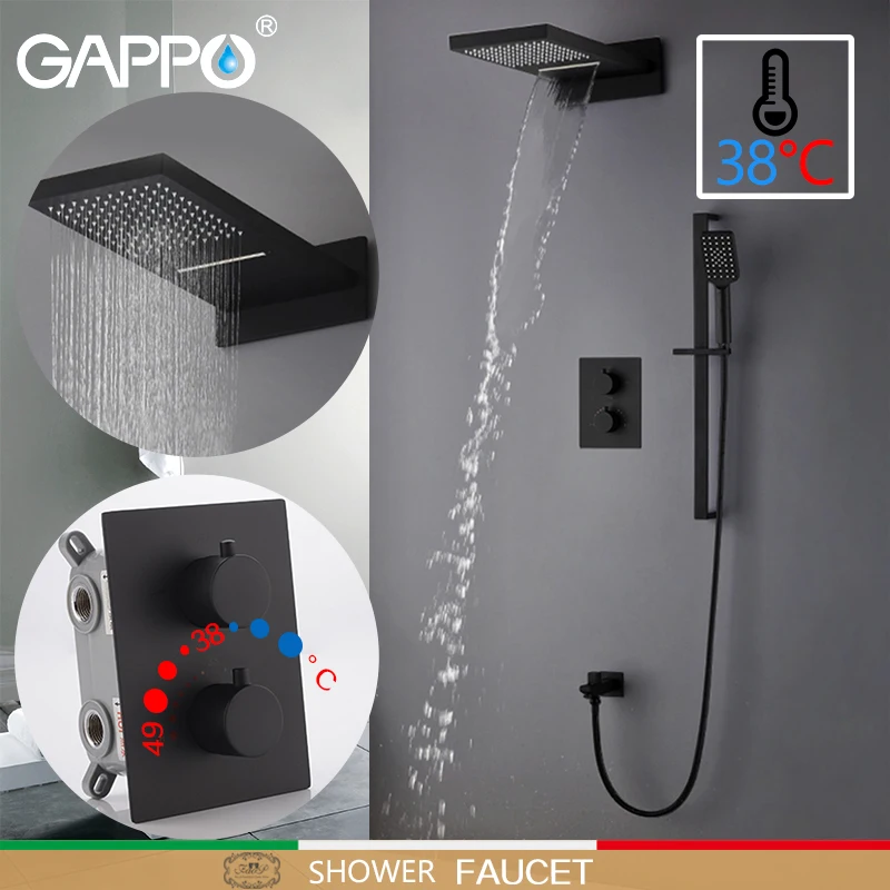 

GAPPO balck shower faucet thermostat faucet bathroom faucet mixer waterfall bath shower thermostatic shower mixer