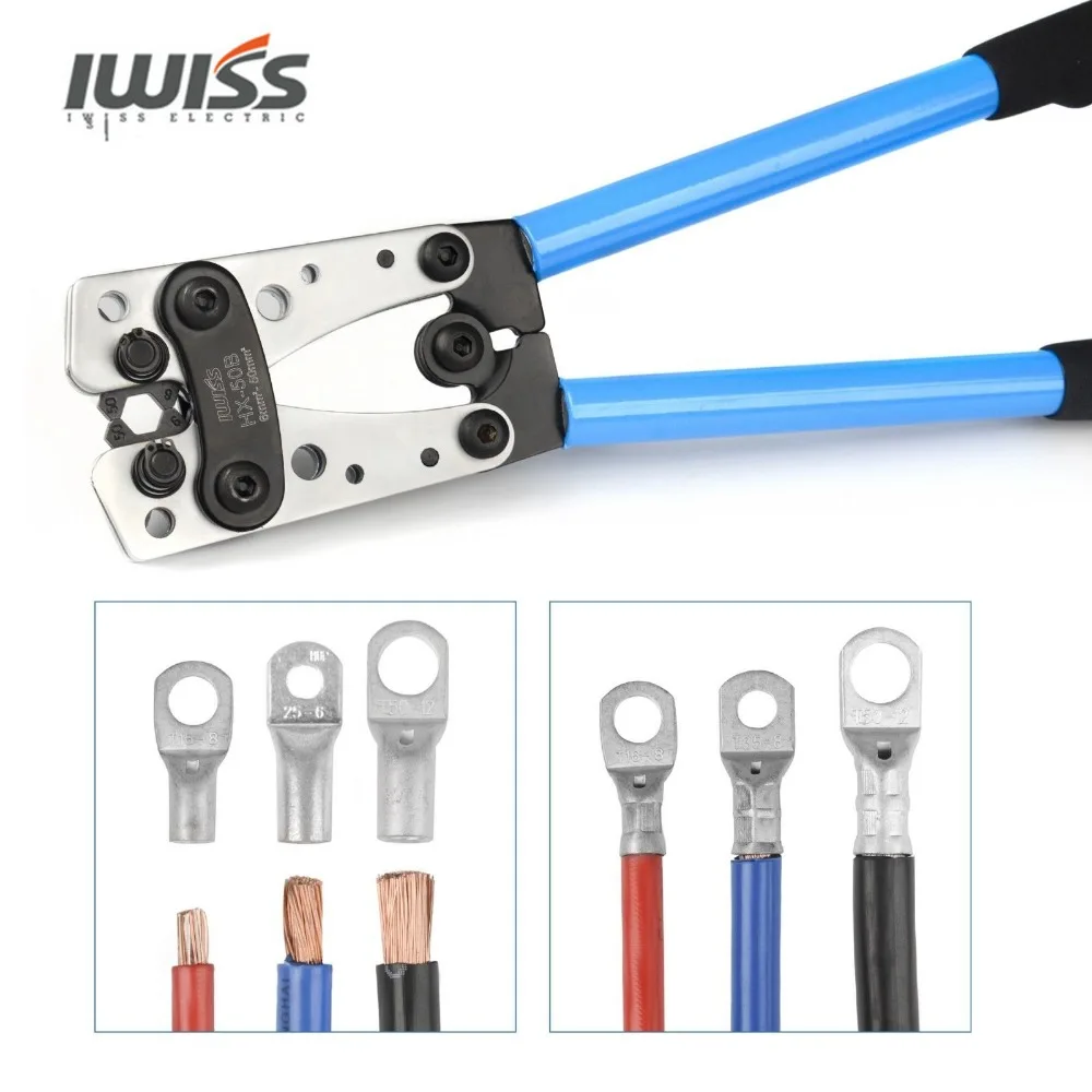 

HX-50BWire Terminal Crimping Tool 6-50mm2 Cable Lug Crimper Cu/Al Terminal Electrician Crimping Pliers (AWG10-1/0)