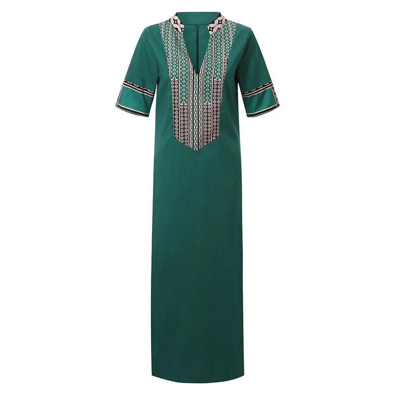New Fashion Women Summer Sexy V-Neck Short Sleeve Folk-Custom Print Vintage Dress Elegant Ladies Casual Party Vestidos #4R09   (22)