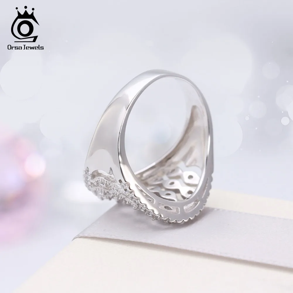 ORSA JEWELS женские кольца с полым покрытием серебристый цвет прозрачный AAA кубический циркон женские кольца Свадебные украшения уникальный подарок AAOR88