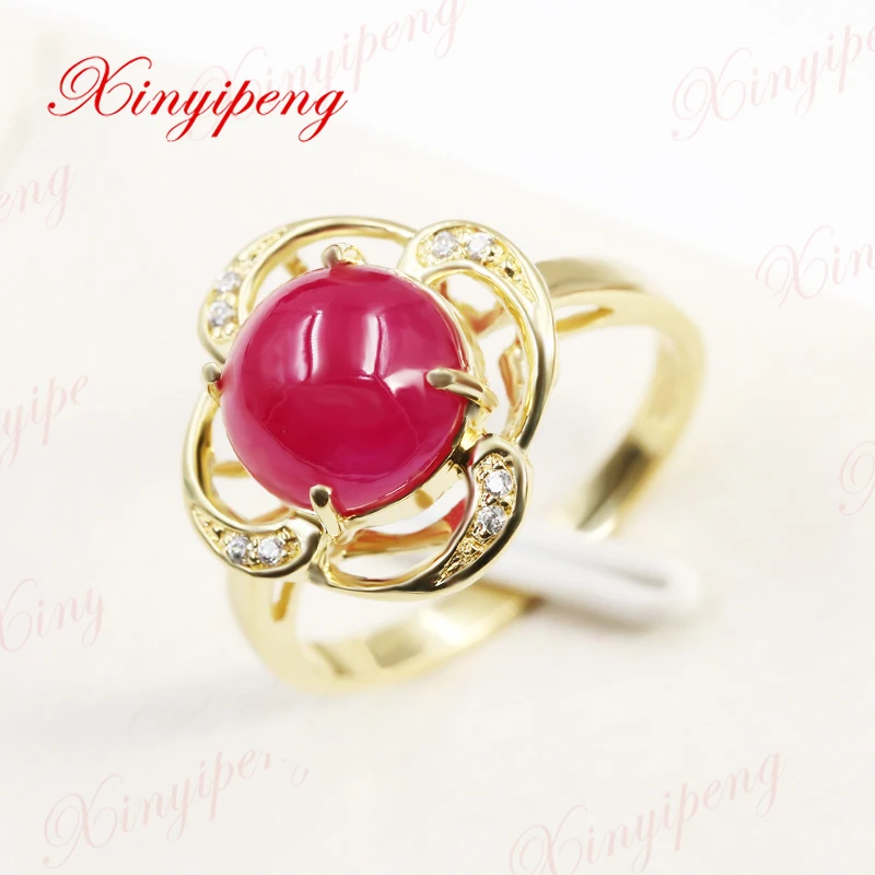 

Xinyipeng18K yellow gold inlaid natural ruby ring style beautiful women model