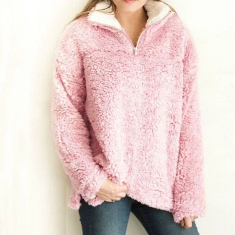 Women Autumn Fuzzy Hoodie Winter Black Warm Hoodies Coat