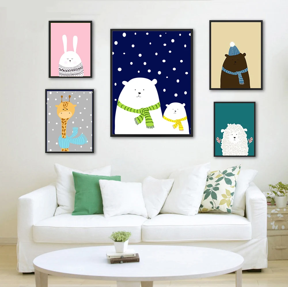 

Nordic Cartoon Animal Deer Bear Penguin Poster Minimalist Canvas Painting Nursery Wall Art Picture Children Room Decoration