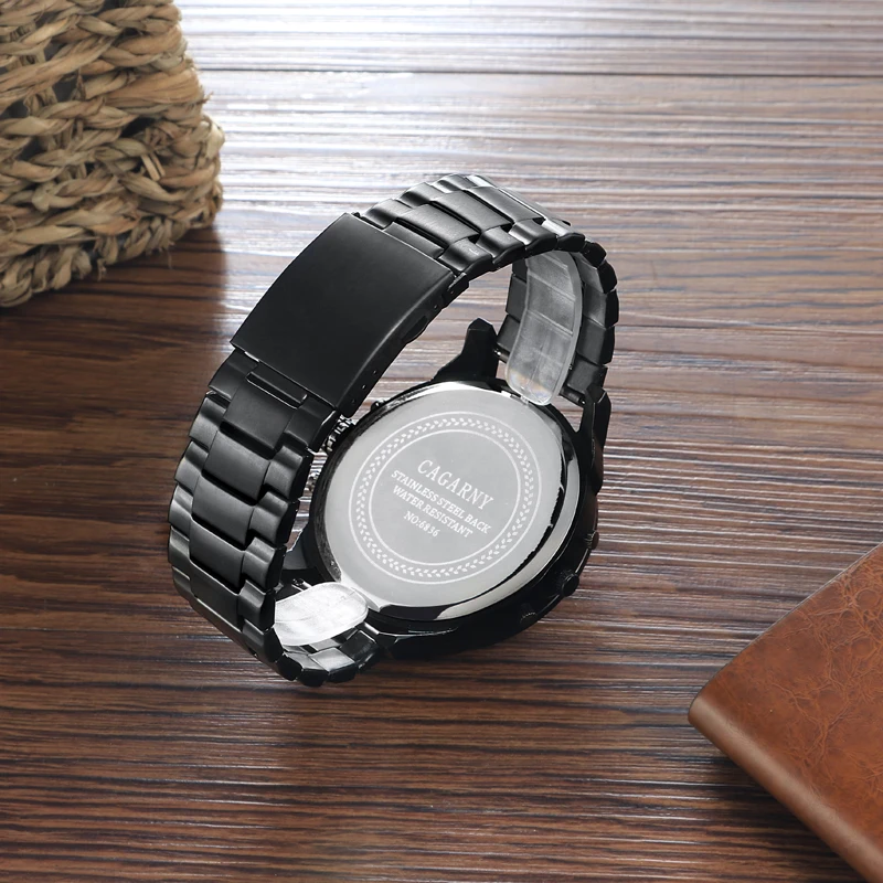 drop shipping top luxury brand cagarny black watch for men dual time zones military watch men (4)