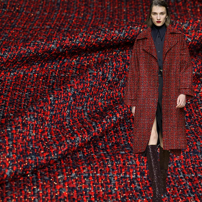 

Pearlsilk style red black tweed wool fabric garment materials winter coat jacket DIY clothes fabrics