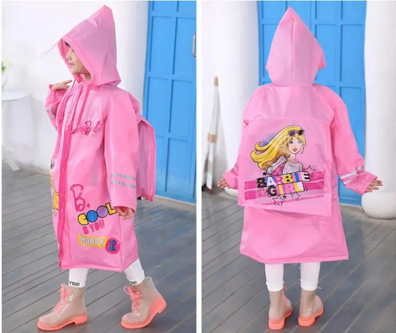 14.Waterproof raincoat kids girls boys with schoolbag Thicken Long rain jacket for children Super waterproof cap rain coat rainwear