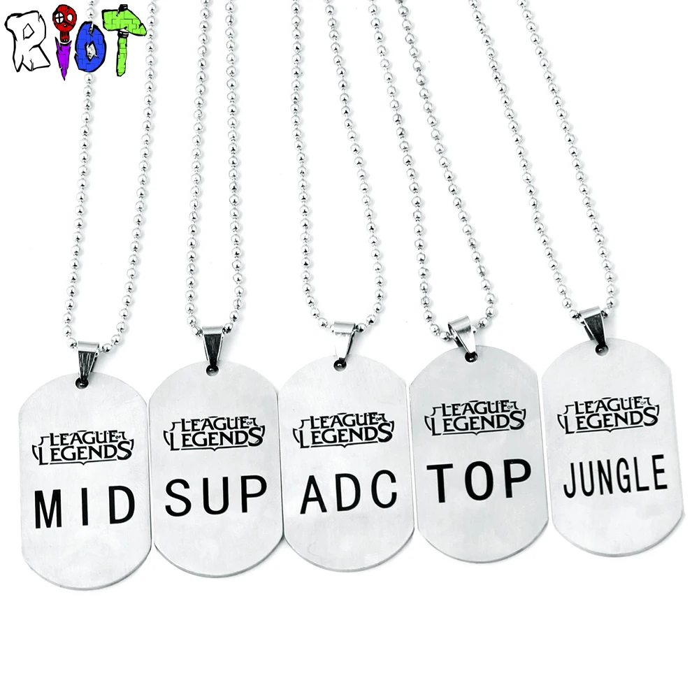 

LOL Stainless Steel Necklace League of Legend ADC MID TOP SUP JUNGLE Letter Logo Beads Chain Keychain Pendant Men Woman jewelry