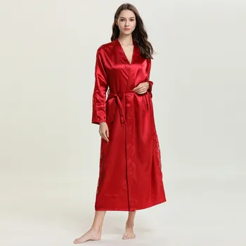 

New Women's Sexy Temptation Lace Nightdress Robe Bathrobe Bandage Solid Silk Robes For Women Robe De Nuit Femme