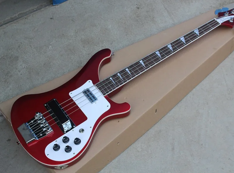 Metallic Red Electric Bass Guitar with White Pickguard,Rosewood Fingerboard,Chrome Hardwares,Offer Customized