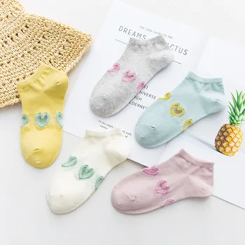 

5Pairs/Lot Spring Summer Sweet Mesh Hollow Heart Love Lady Socks Combed Cotton Funky Socks Slippers Breathable Funny Women Sox