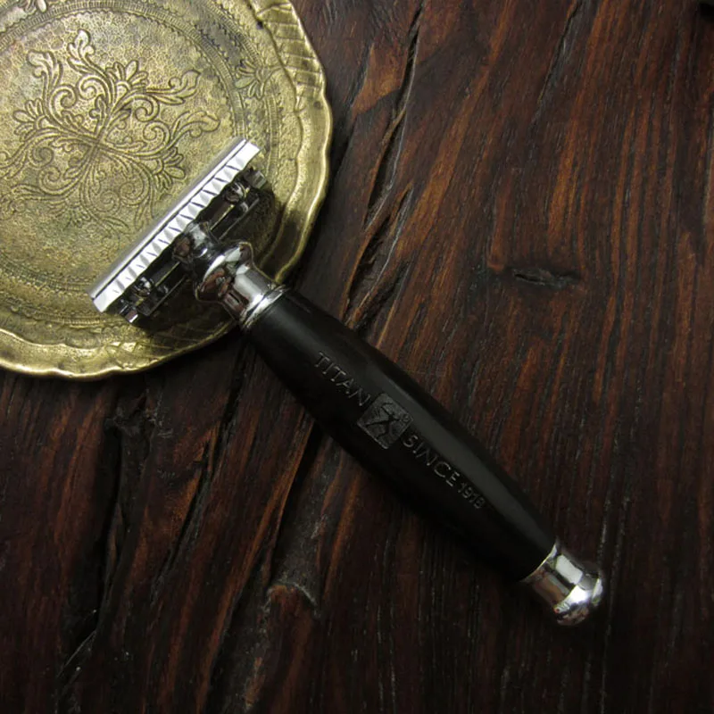 Титановая двойная Безопасная бритва с деревянной ручкой и частью из нержавеющей стали