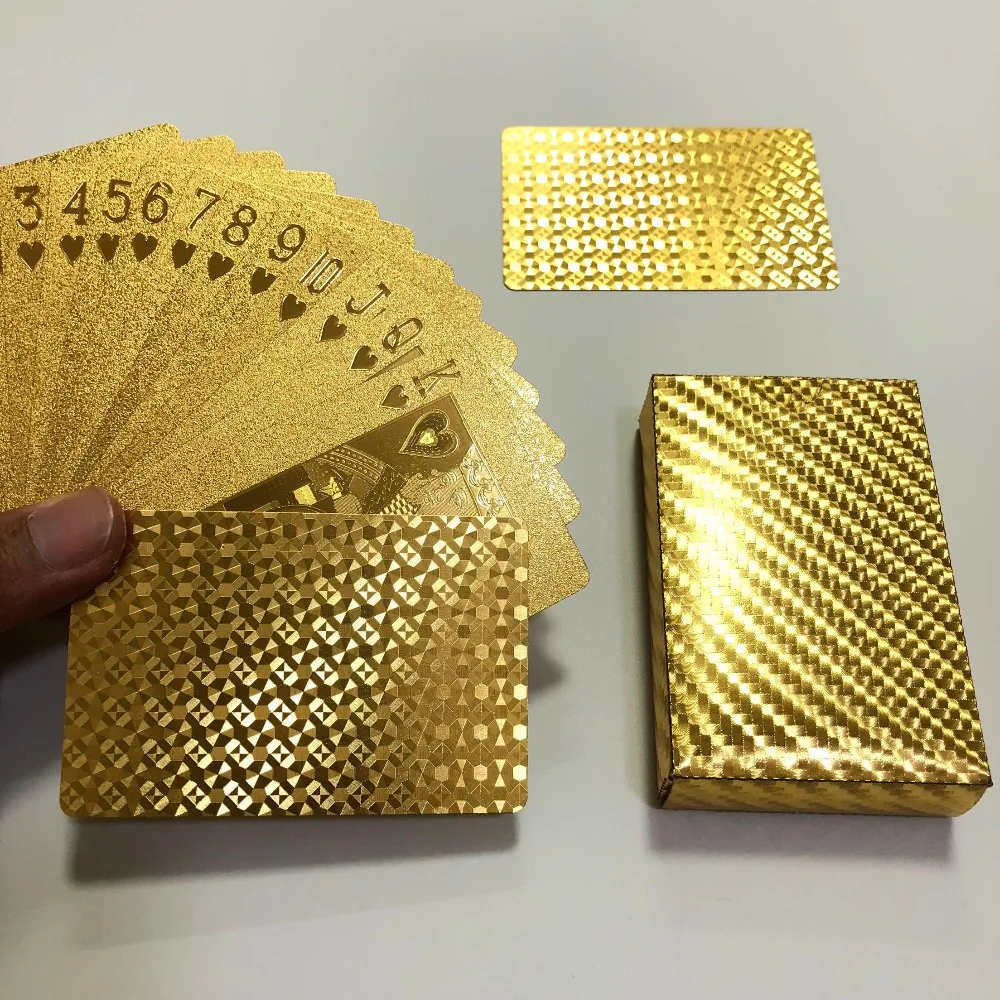 

2019 new Texas Gold Foil Poker Plastic Waterproof playing cards Gold Board game poker with a box 54 cards/set