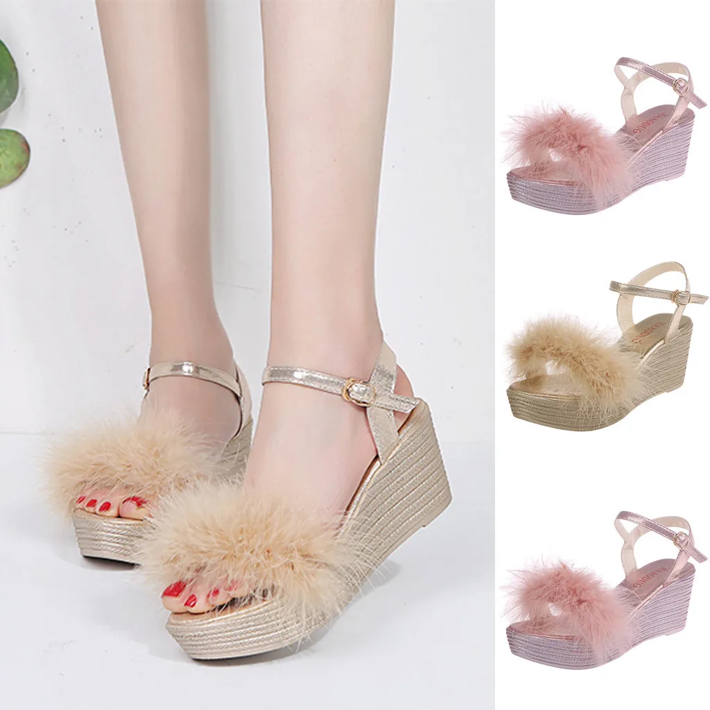 

2019 New Arrival womens wedges Peep Toe Breathable Beach Sandals Rome Buckle Strap Casual Wedges Shoes sandales femmes #@A30