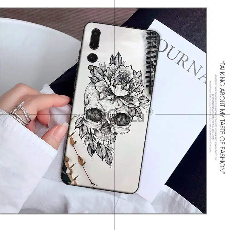 Retro Style Flower Skull Crow