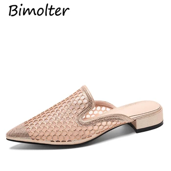 

Bimolter NEW Summer Flats Mules Lady Sandals Slippers Slip On Pointed Toe Women Mules Outdoor Slipper Shoes Woman Slides FC092