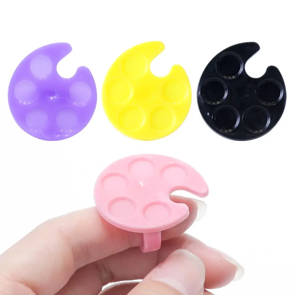 

Plastic Nail Palette Mini Finger Ring Dishes UV Gel Polish Painting Drawing Pigment Holder Plate Case Manicure Tools