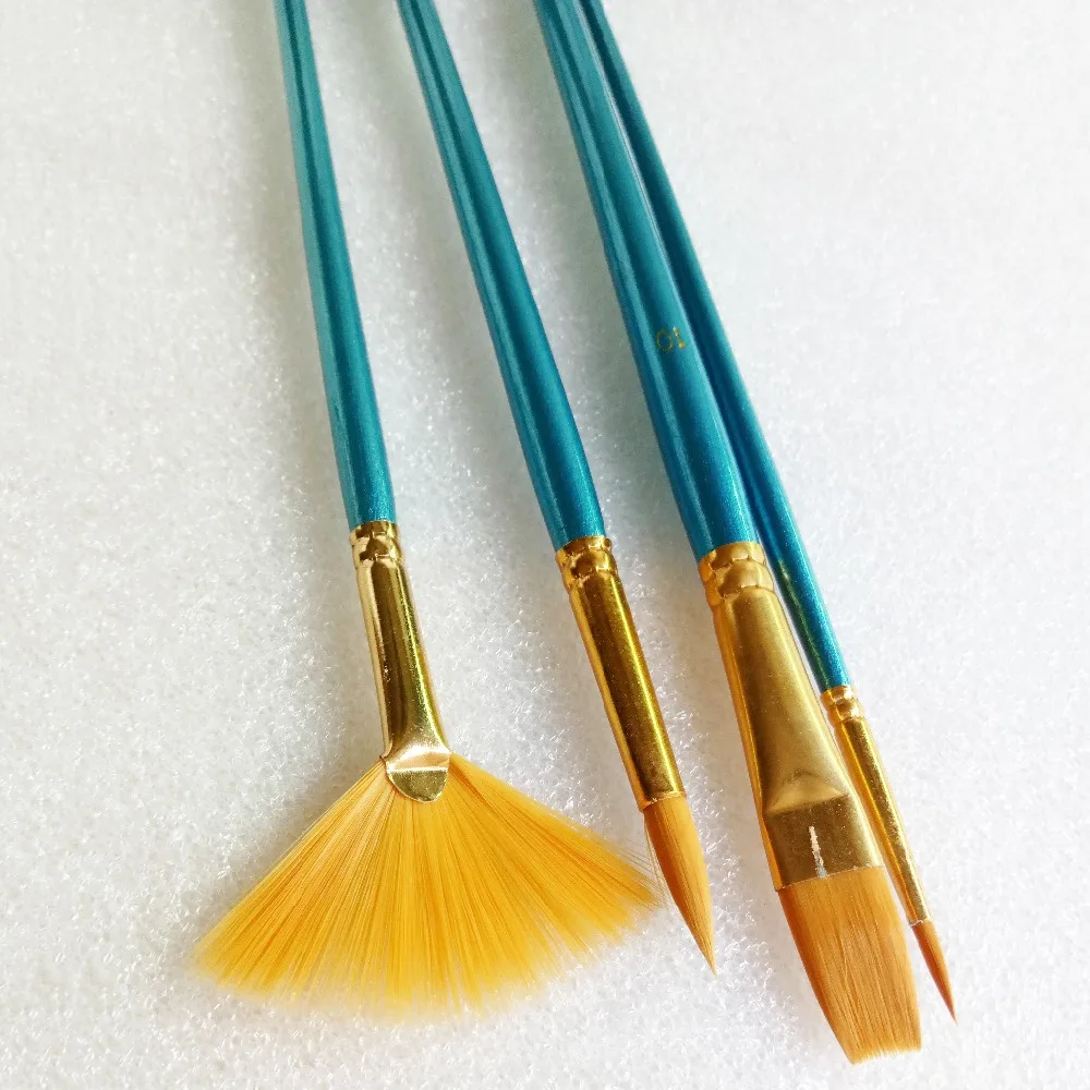 Goedkoop 4 stks Blauw Bar Nylon Haar Kwast Set Flabellum Wees Tip Kunstenaar Gouache Aquarel Acryl Olieverf Supplies