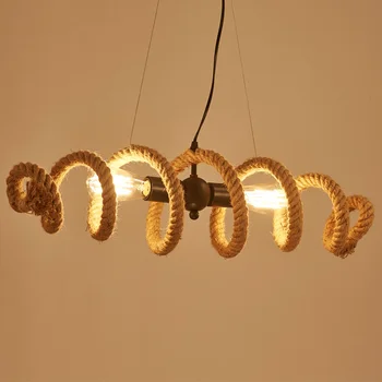 

Loft Led E27 Edison Bulb, Wrought Iron pipe Hemp Rope Pendant or Ceiling Lamp Retro Bar Cafe American Country industrial Light