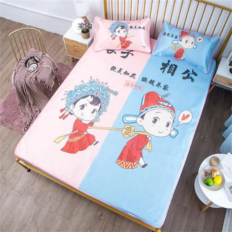 

Chinese Style Cartoon Character Cool Bed Sheets with Pillowcase Single Double Twin Queen King Size Summer bed Mattress Cover