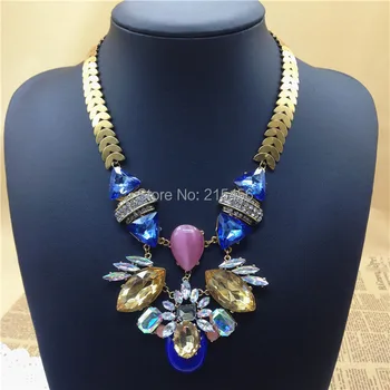 

High Quality Fashion Designer Brands Crystal Exaggerated Colorful choker Necklace Chunky Resin Statement Necklace Women