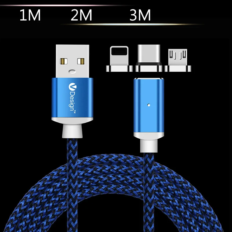 1 м/2 м/3 м 5 В/2,4 А usb type C/Micro USB/IOS Магнитный кабель USB-C быстрой зарядки Кабель-адаптер для iPhone 8 7 для samsung S9 S8
