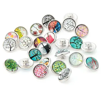

wholesale 100pcs/lot High quality Mix styles 12mm Snap Button Charm Glass Life Tree Button Diy Snaps Jewelry For Snap Bangles