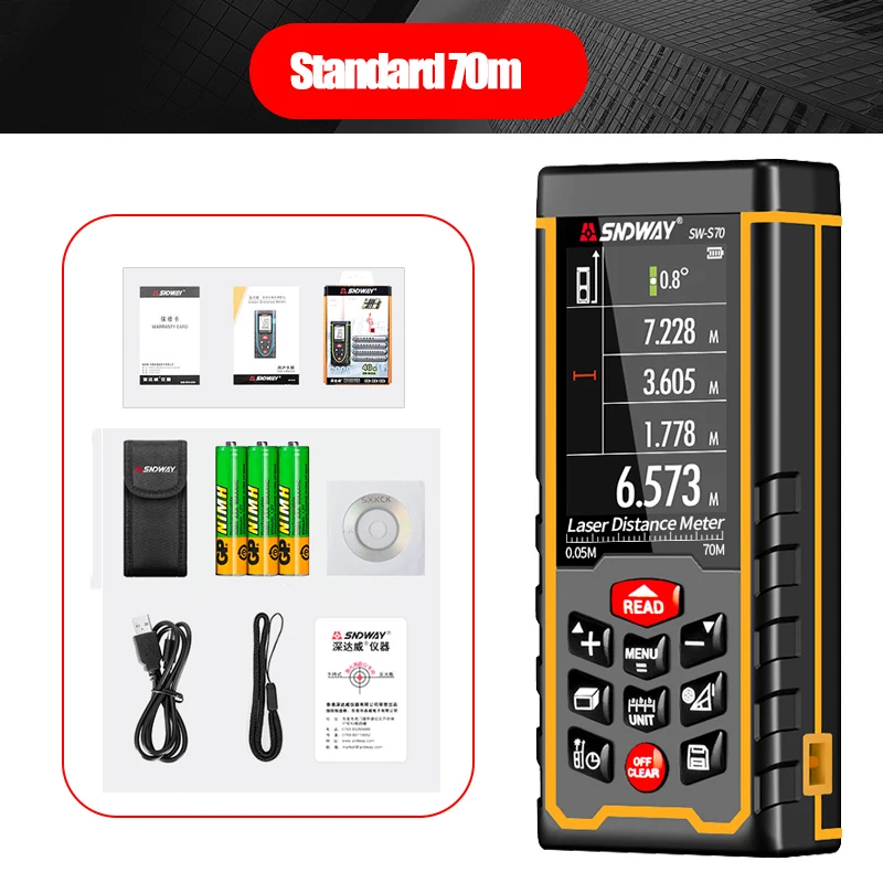 SNDWAY перезаряжаемый лазерный дальномер ручной Высокоточный инфракрасный цветной экран измерительная комната электронная линейка Лазерная линейка