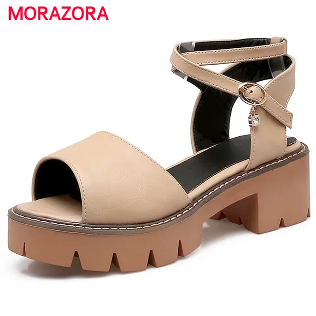 MORAZORA Open-toed platform high heels shoes for woman fashion PU solid buckle summer shoes sandals women non-slip party