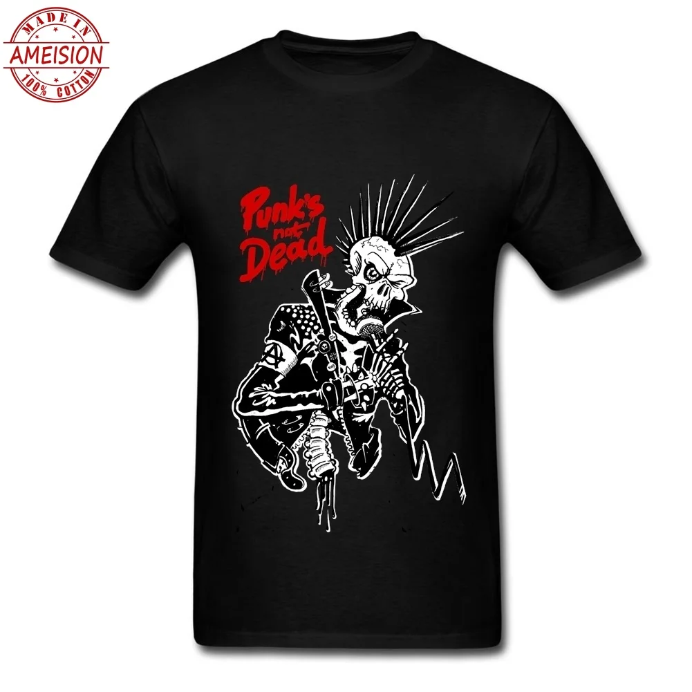Best Unique Punk Not Dead Tees Short Sleeved Custom Novelty Preshrunk Cotton Skull Music Big Size T Shirt Design Men