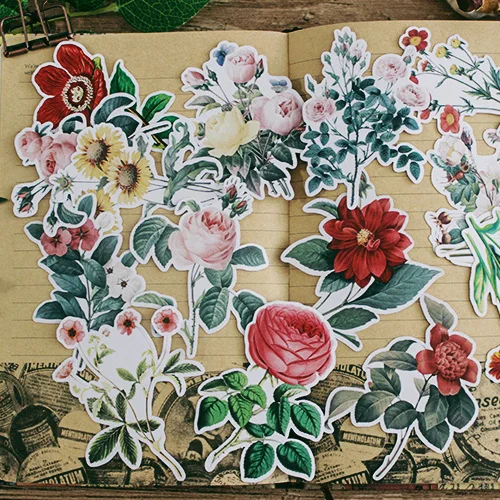 

45pcs/lot Retro flowers vintage colorful rose plants beautiful fresh Decorative Sticker DIY Scrapbooking planner Diary Albuml