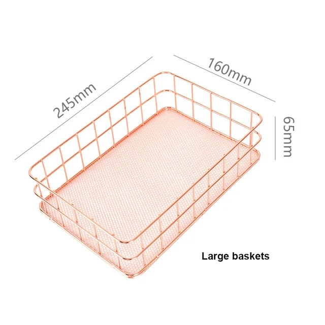 Розовое золото металлическая корзина для хранения скандинавский Настольный органайзер для косметики украшений корзина офисная канцелярская отделка держатель - Цвет: B