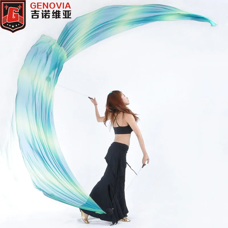 

Belly Dance Costume Gradient Silk Veil Poi,1 SET =2 Veils + 2 Poi Chain 31 color