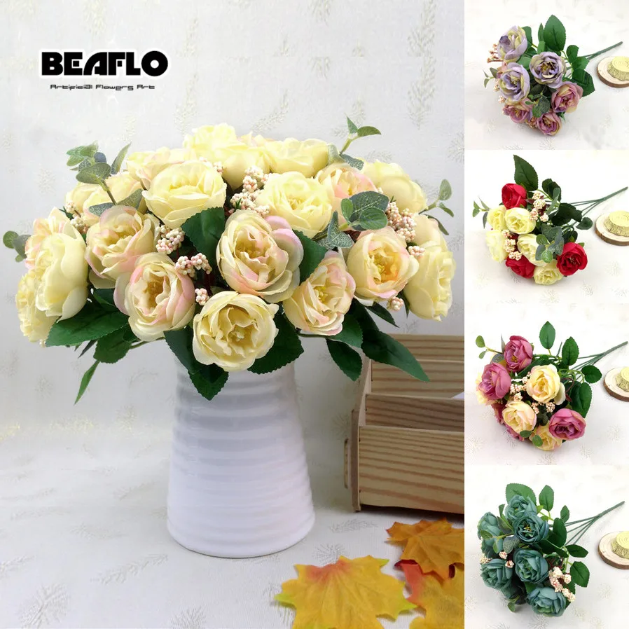 

1 Bouquet 10 heads Artificial Peony Rose Flowers Silk Fake flores Wedding Flower DIY Home Garden Decoration fake plants