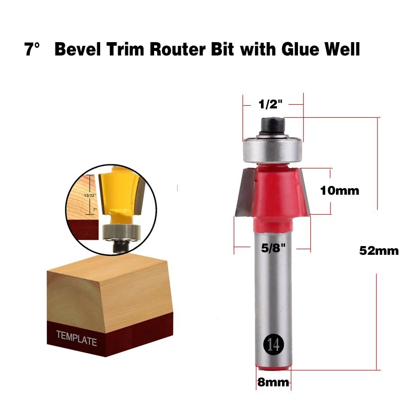 1 шт. 8 мм хвостовик древесины маршрутизатор бит прямой Концевая фреза триммер очистка заподлицо отделка угловая круглая бухта коробка биты инструменты фреза - Длина режущей кромки: 14NO