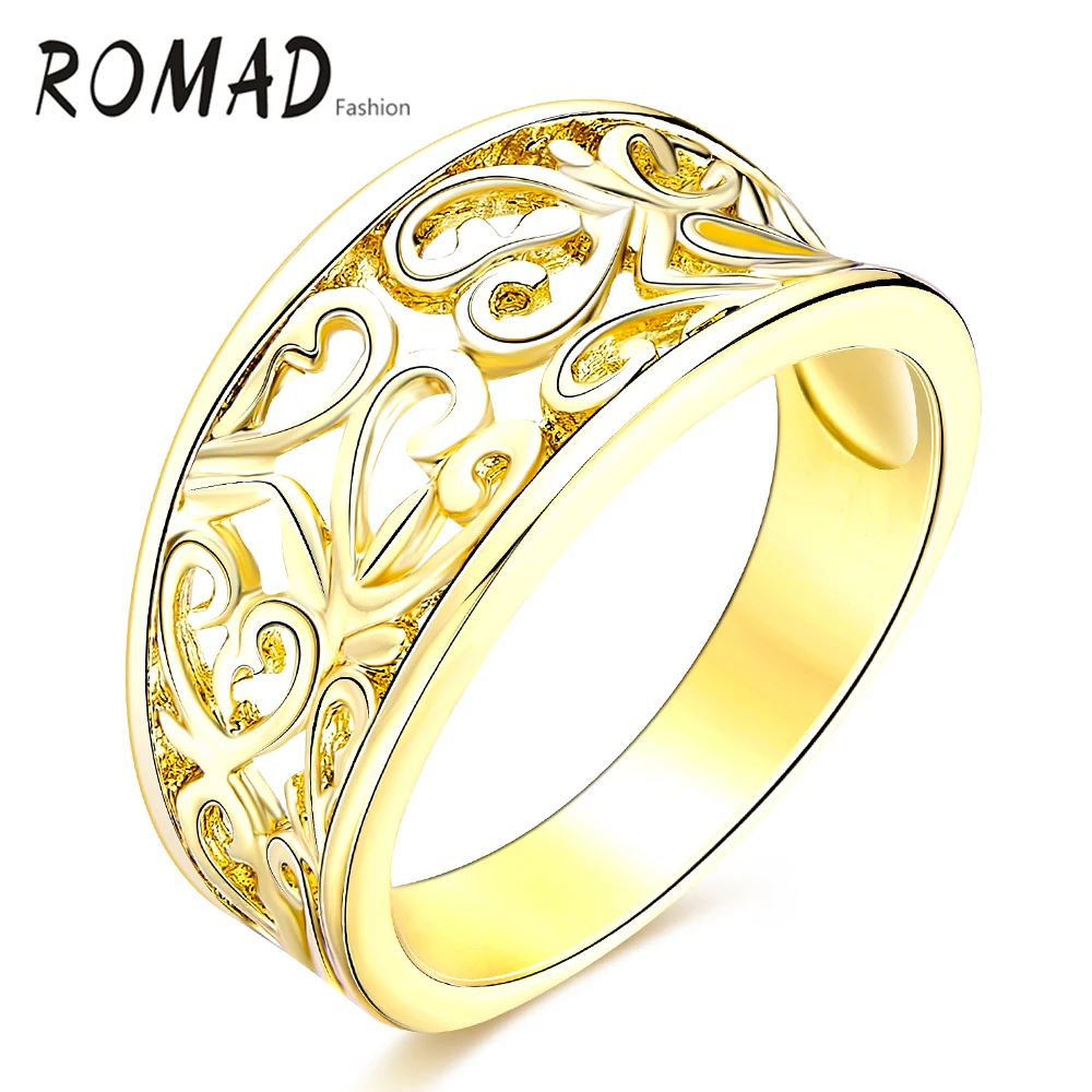 

Romad New Style Stainless Steel Hollow Heart Pattern Charm Rings For Women Casual Sporty Sliver Gold Plated Jewelry