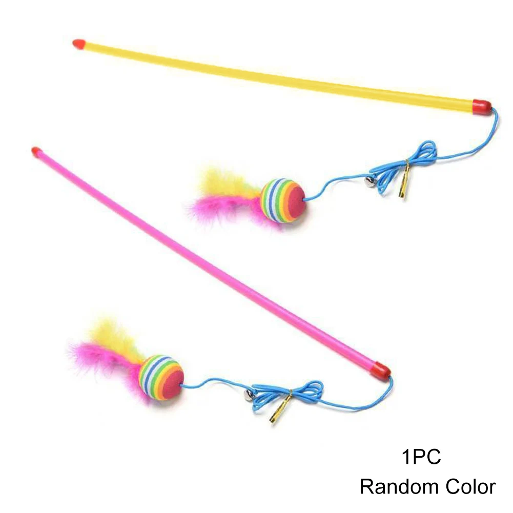 

New pet toy cute bell ball feather teaser wand plastic toy for cats colorful