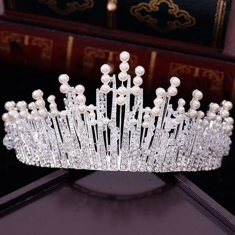 

Luxury Multilayer Silver Gold Crystal Pearl Bridal Tiaras Crown Wedding Hair Accessories Baroque Rhinestone Diadem Pageant Crown