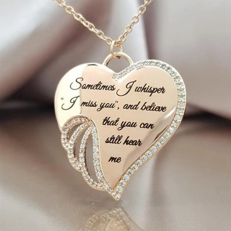 

Fashion Heart-shaped Angel Wing Crystal Necklace Chain Clavicle Sweater Chain Women Heart Rhinestone Pendant Jewelry