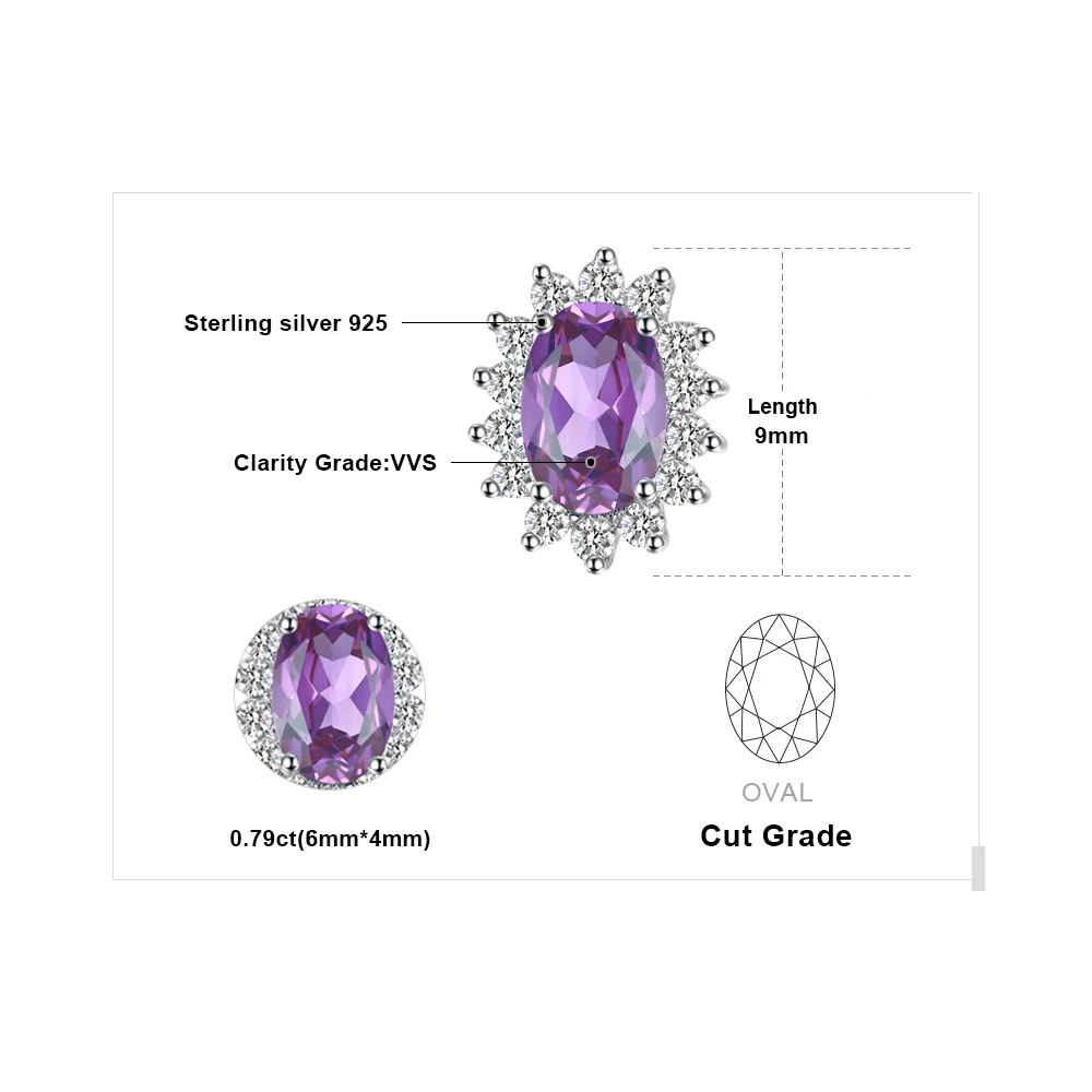 Jewelrypalace Принцесса Диана Уильям Кейт Миддлтон 1.1ct Природный аметист Halo Серьги-гвоздики 925 серебро Бренд