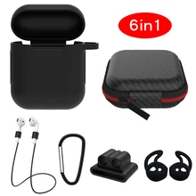 6 pcs In 1 Sets Silicone Protective Accessories Kits for Airpods 1 2 Case Ring Strap Hook Winder Holder Box Set Earpods Cover