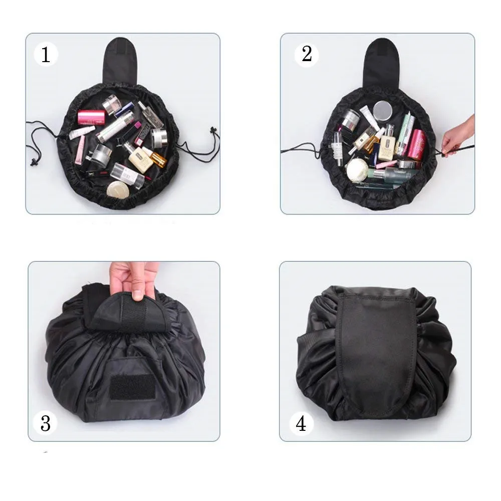 Large Capacity Lazy Makeup Toiletry Bag Drawstring Portable Travel Casual Waterproof Quick Pack Magic Makeup Storage Bag Perfect for Women Girls (Black)02