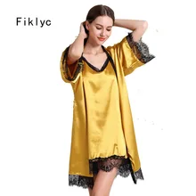 Fiklyc, нижнее белье, короткий рукав, халат и платье, комплекты, роскошные красивые халаты+ ночная рубашка, комплект из двух предметов, комплекты одежды для сна