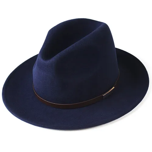 navy blue FURTALK Fedora шляпа для женщин и мужчин австралийская шерстяная фетровая шляпа с широкими полями винтажная джазовая фетровая шляпа для пары зимняя шапка для женщин - Цвет: navy blue