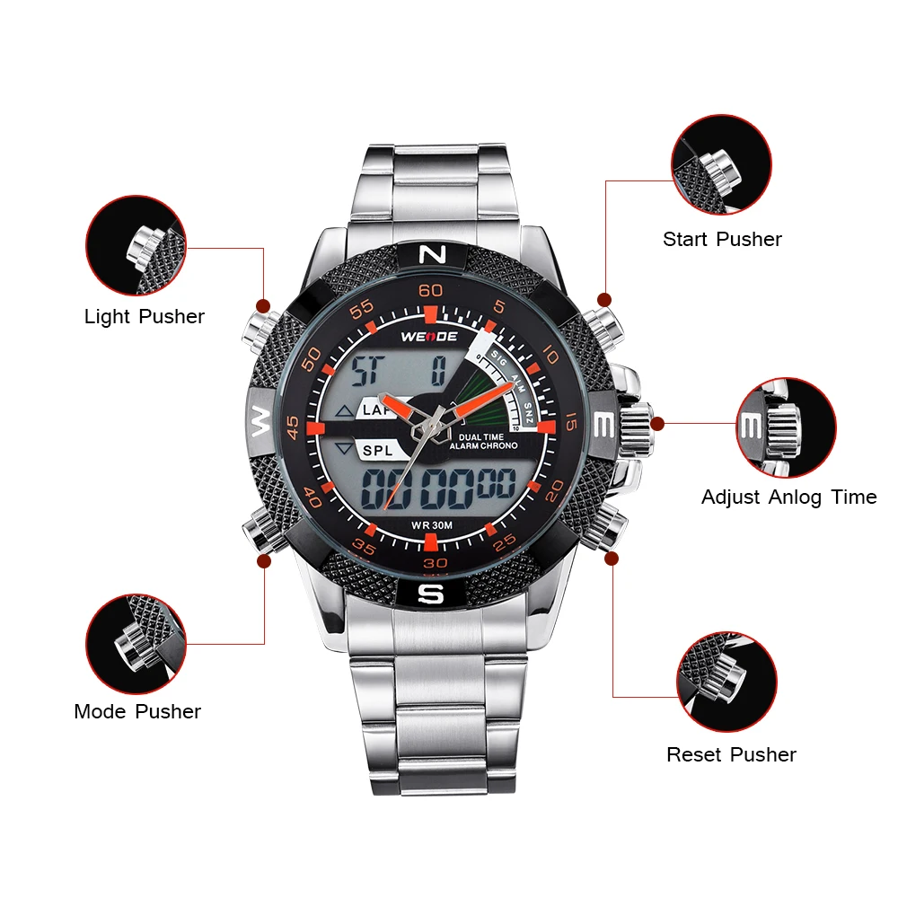 WEIDE Watch Outdoor Men's Sport Watches Analog Digital Display  Waterproof Multi Function Relogio Mascul Gift Watch Box clock