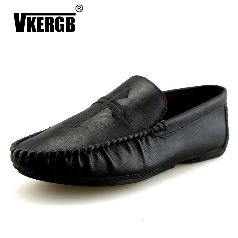 

VKERGB Men Flats Shoes Leather Shoes Male Loafers Men Flats Breathable Comfortable Casual Mens Flat Shoes Fashion Peas Shoes