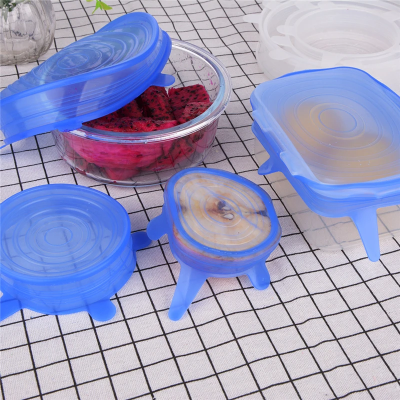6pcs silicon stretch lids universal lid Silicone food wrap bowl pot lid
