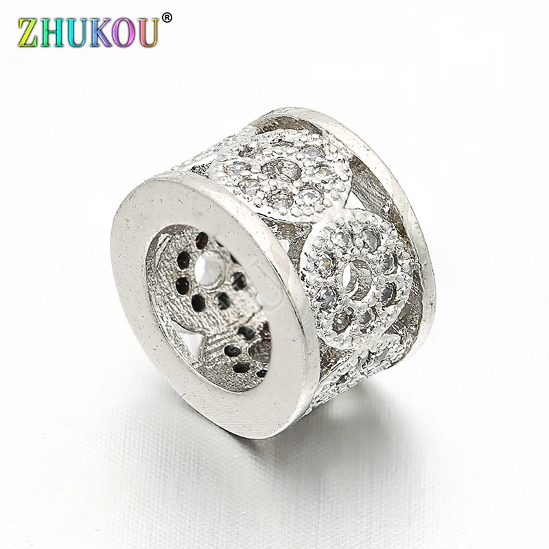 

10*7mm Brass Cubic Zirconia Round Big Hole Beads DIY Jewelry Bracelet Necklace Making,Hole: 6.5mm, Model: VZ24