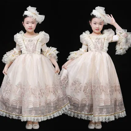 

childrens girl light cream embroidery baroque queen ball gown w/hair decoration dress/party/event stage performance fairy dress