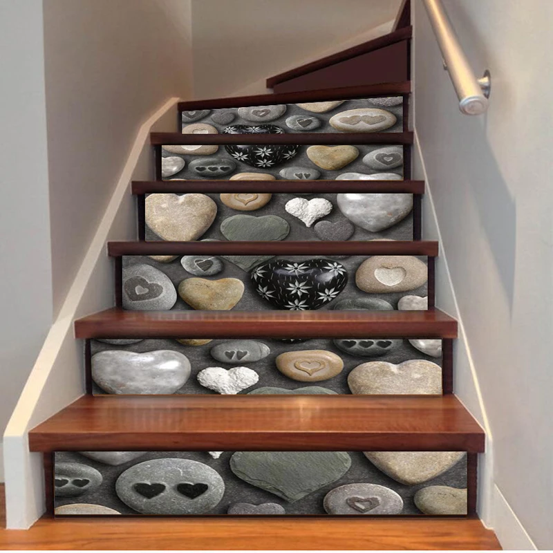 

6pcs/ Set Self-adhesive Stairs Mural Natural Art Stone Vinyl Wallpaper Removable Decals Wall Painting for Living Room Home Decor